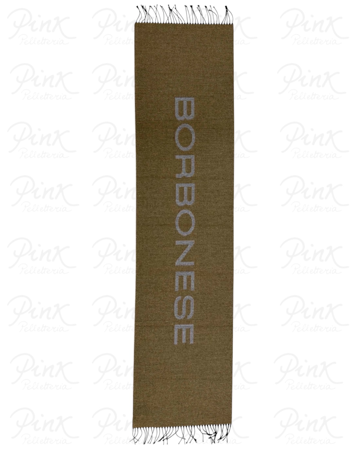 BORBONESE Sciarpa Logo Centrale 910601360330 P13 Crema/Cognac - immagine 3