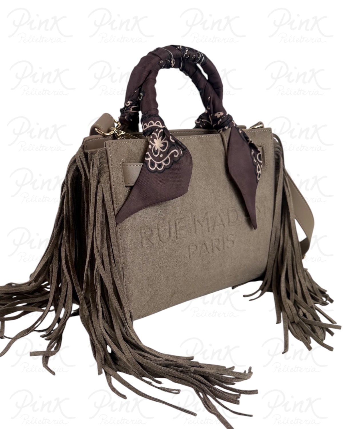 RUE MADAM PARIS Canyon Mini Tote Bag Fringes 1586 Suede Grey - immagine 2