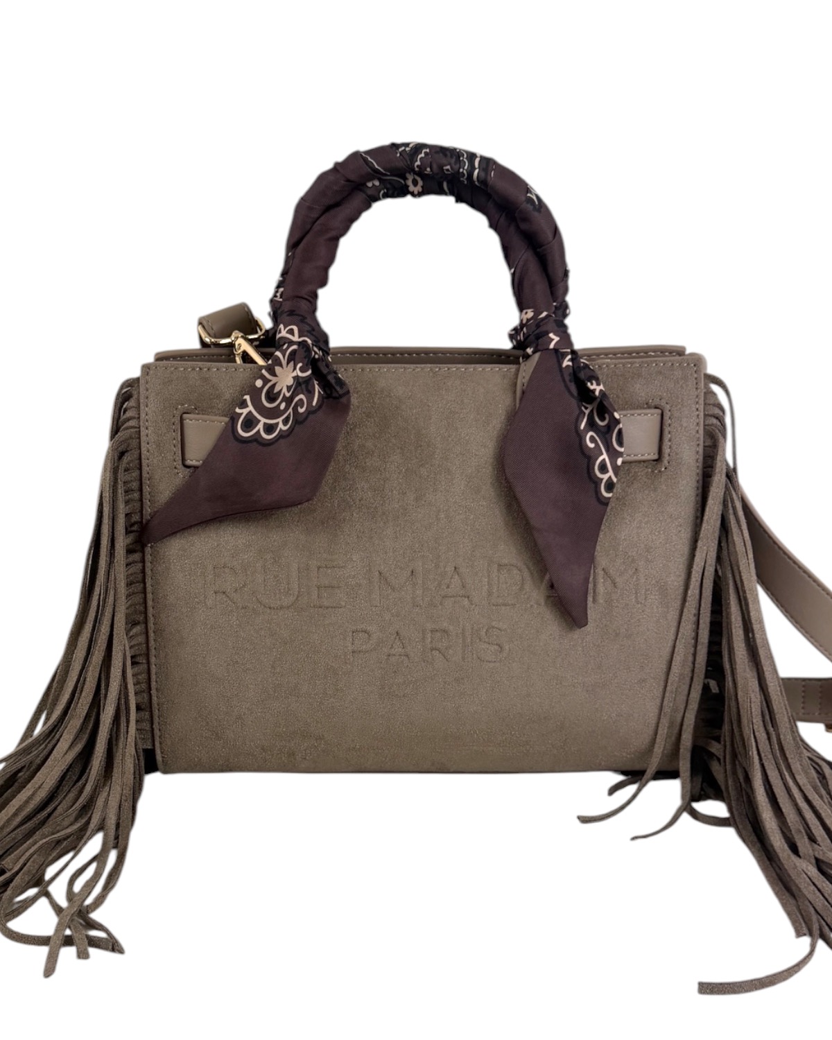 RUE MADAM PARIS Canyon Mini Tote Bag Fringes 1586 Suede Grey