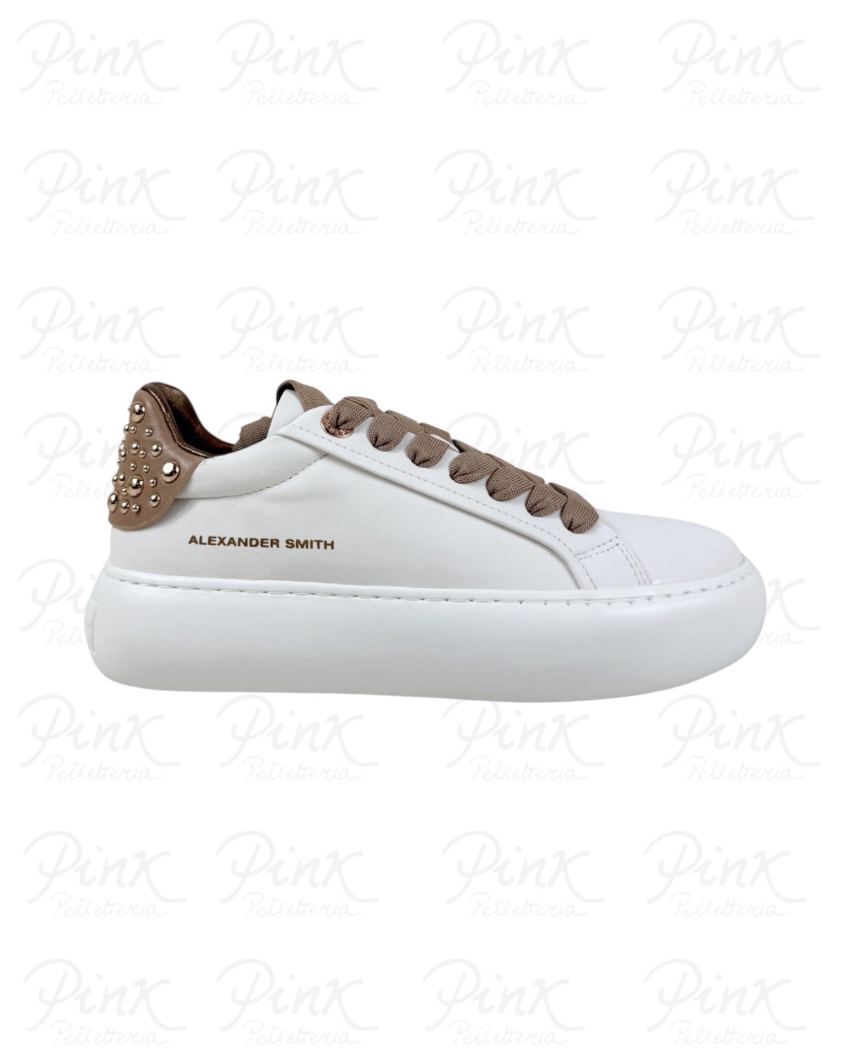 ALEXANDER SMITH Soho Woman Sneaker c/Borchie ASBDSOW-3573-WDU White/Dark Nude.