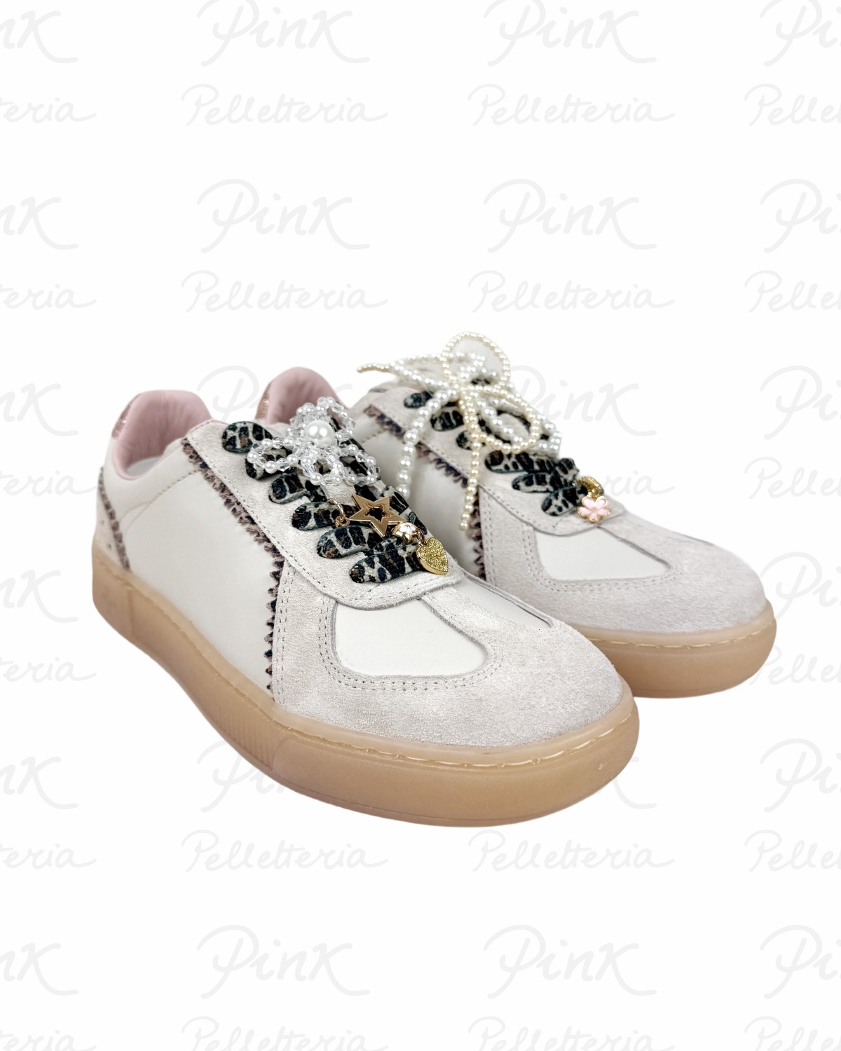 GIO+ Blue Sneaker Woman Leopard Low Fiocco Perle BLUE1000 Naturale.