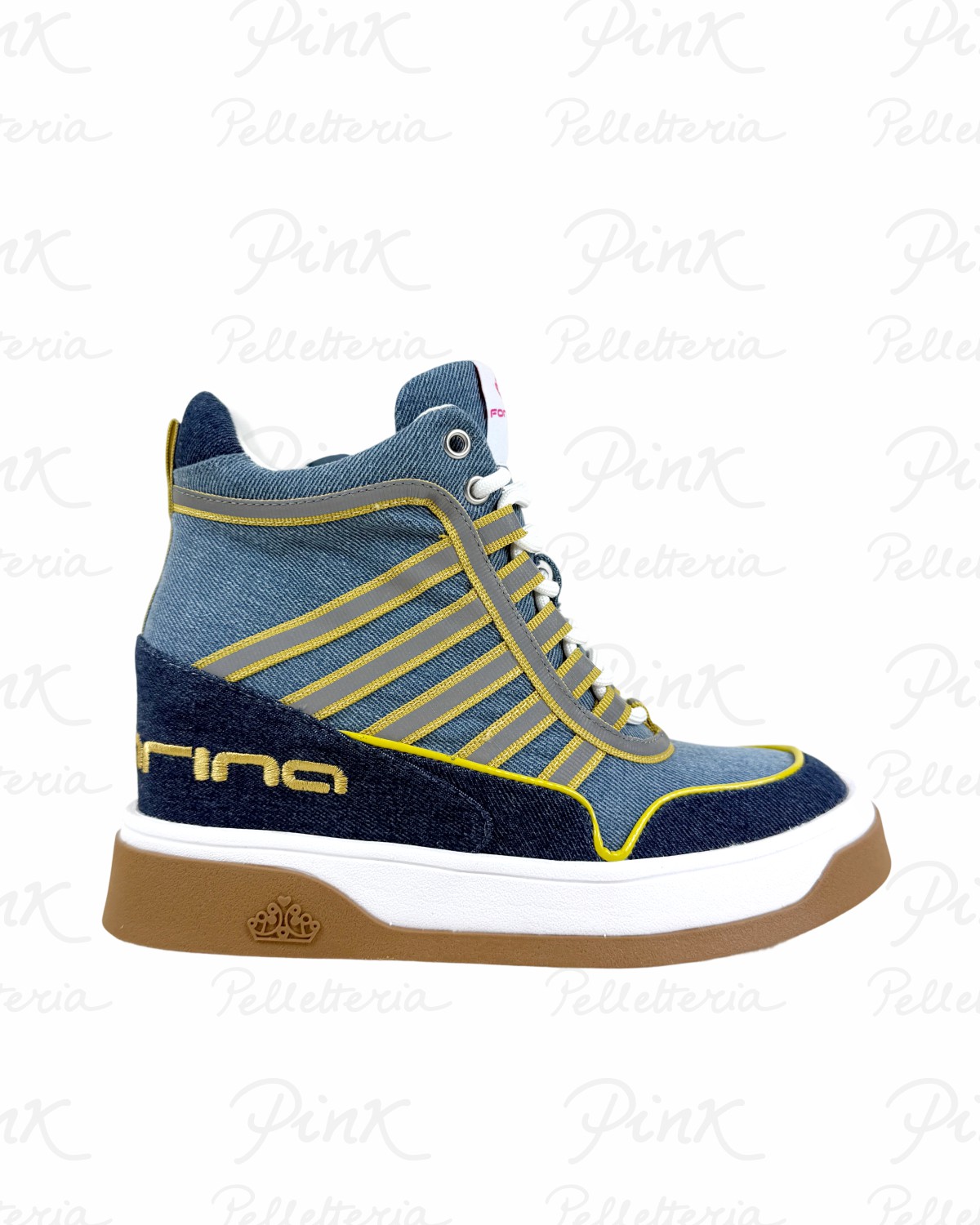 FORNARINA Daisy Sneaker Zeppa Interna Blu Raw Denim.