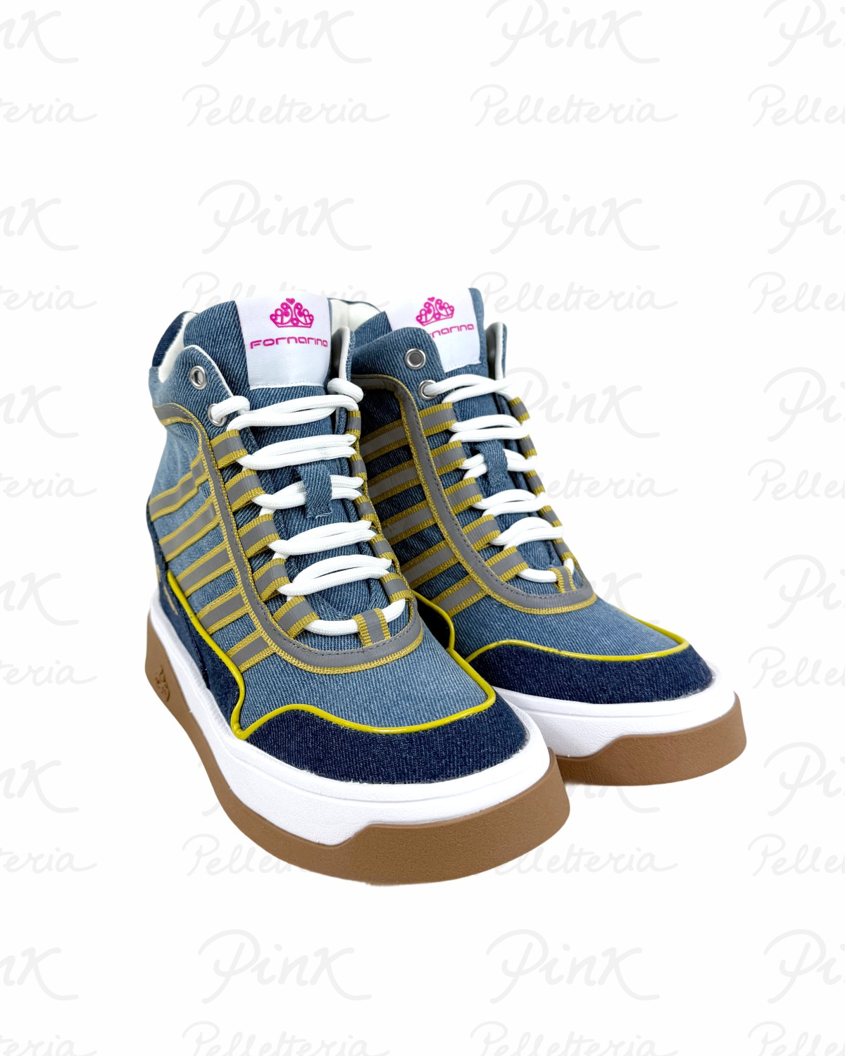 FORNARINA Daisy Sneaker Zeppa Interna Blu Raw Denim.