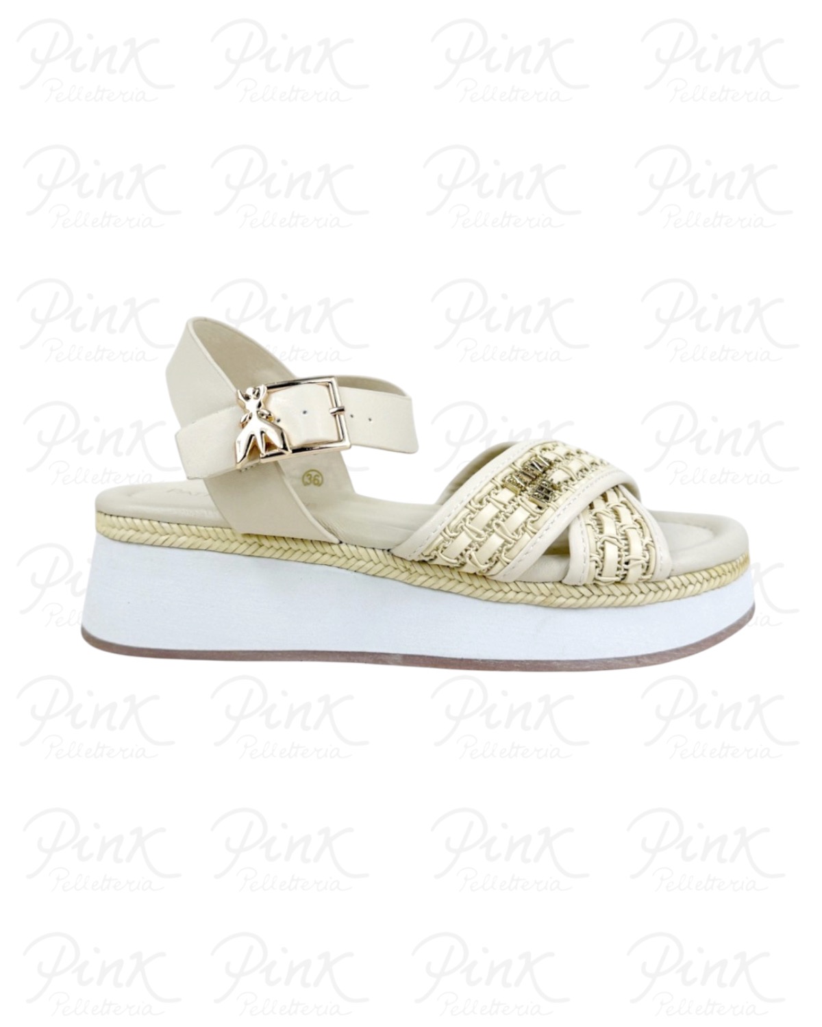 PATRIZIA PEPE Flyplatsandal Sandalo Intreccio PJ392.02 Panna.
