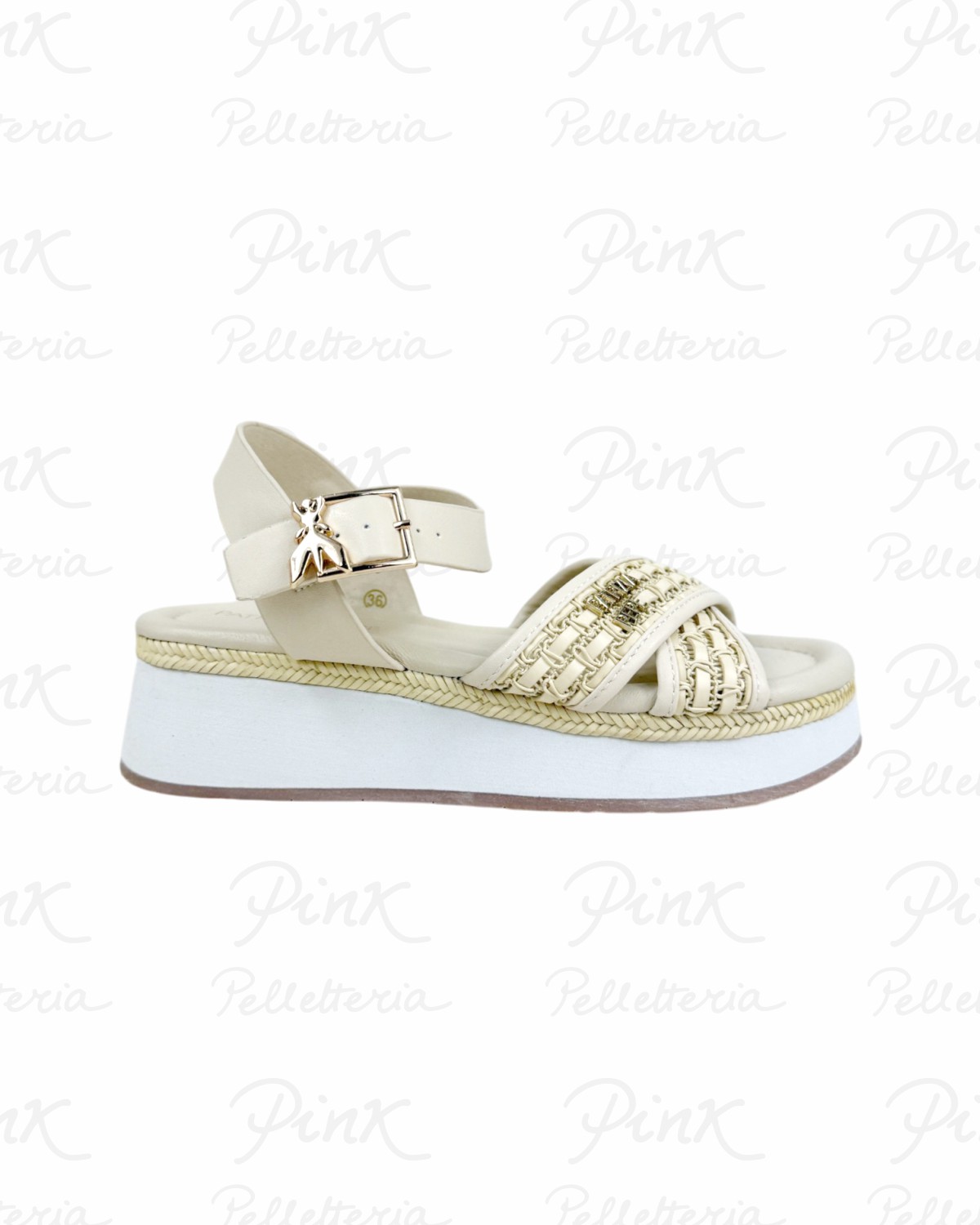 PATRIZIA PEPE Flyplatsandal Sandalo Intreccio PJ392.02 Panna.