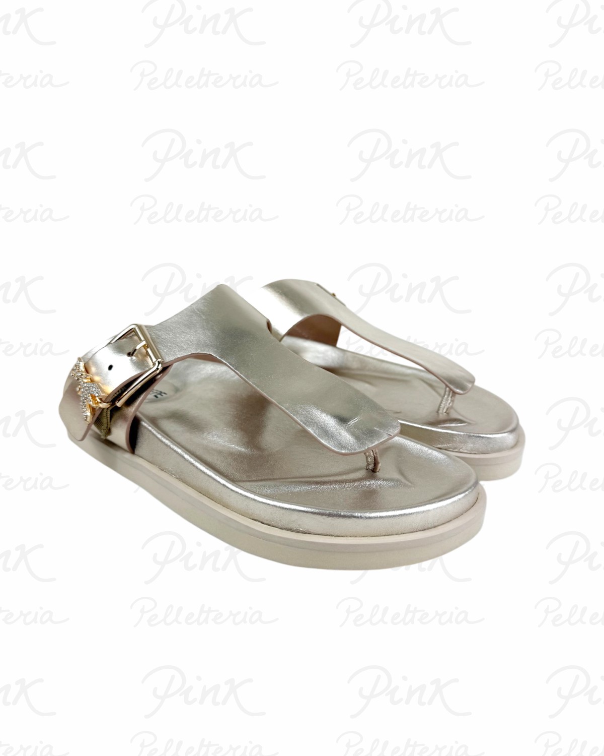 PATRIZIA PEPE Flybirklux Infradito PJ405.27 Laminato Platino