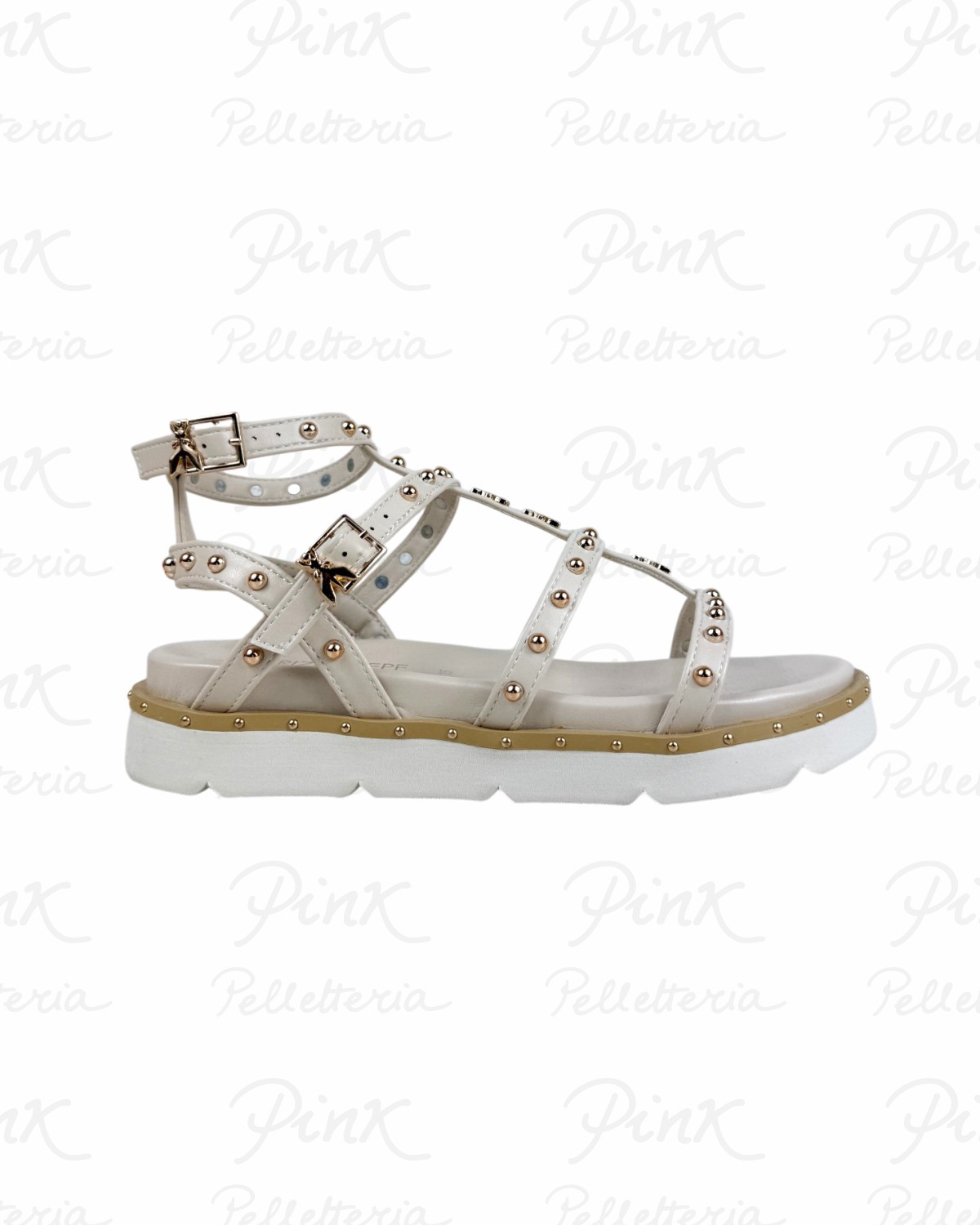 PATRIZIA PEPE Flymicro Sandalo Alto Borchie PJ398.02 OffWhite