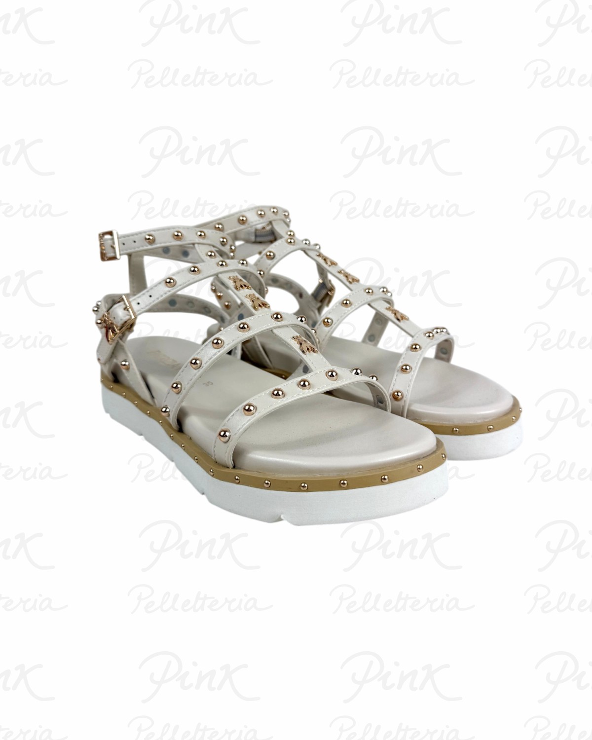 PATRIZIA PEPE Flymicro Sandalo Alto Borchie PJ398.02 OffWhite