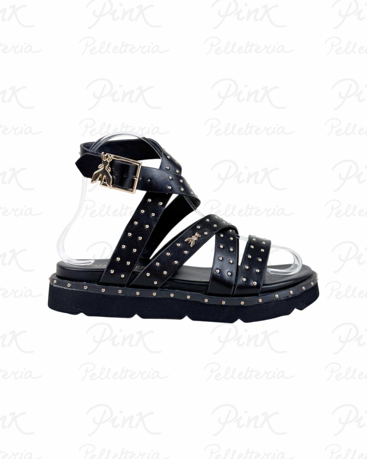 PATRIZIA PEPE Flymicro Sandalo Incrocio Borchie PJ397.31 Nero