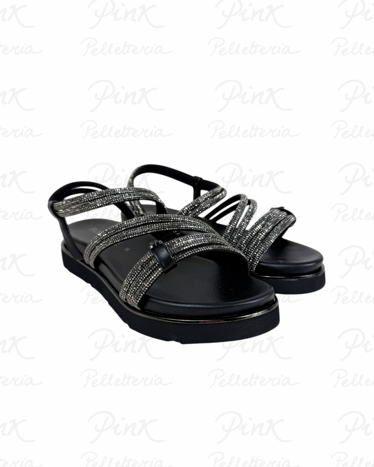 PATRIZIA PEPE Flymicro Sandalo Strass PJ401.01 Nero