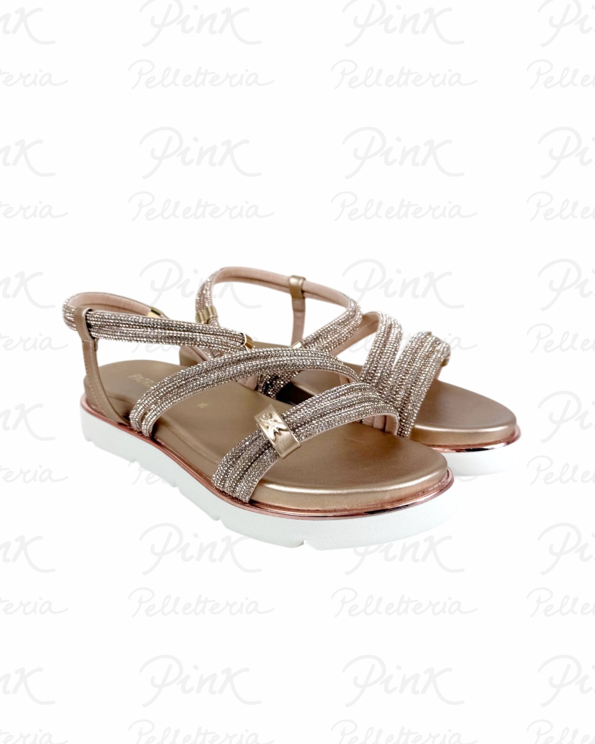 PATRIZIA PEPE Flymicro Sandalo Strass PJ401.21 Champagne