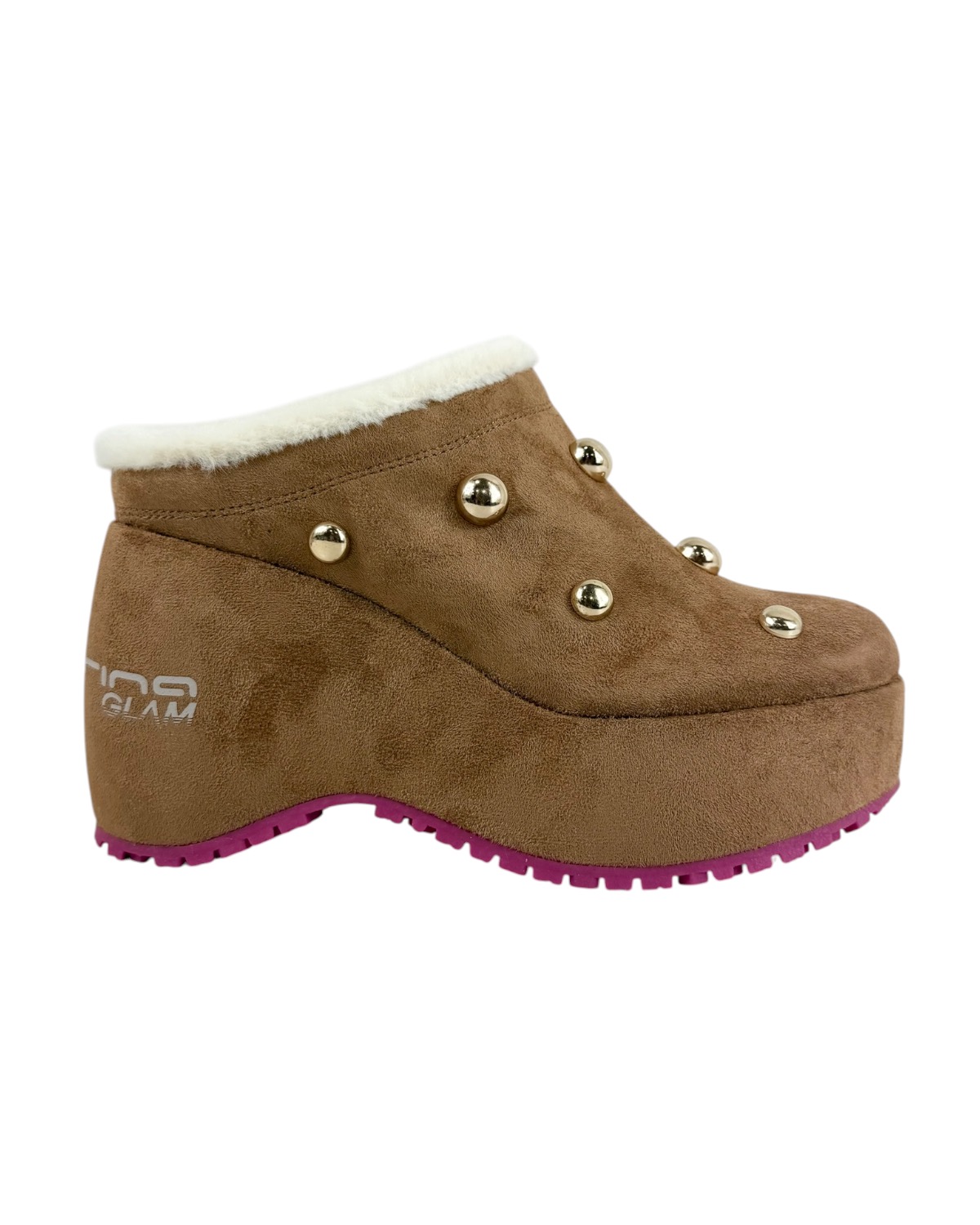 FORNARINA Bubble Sabot Zeppa Studs H9 Chesnut