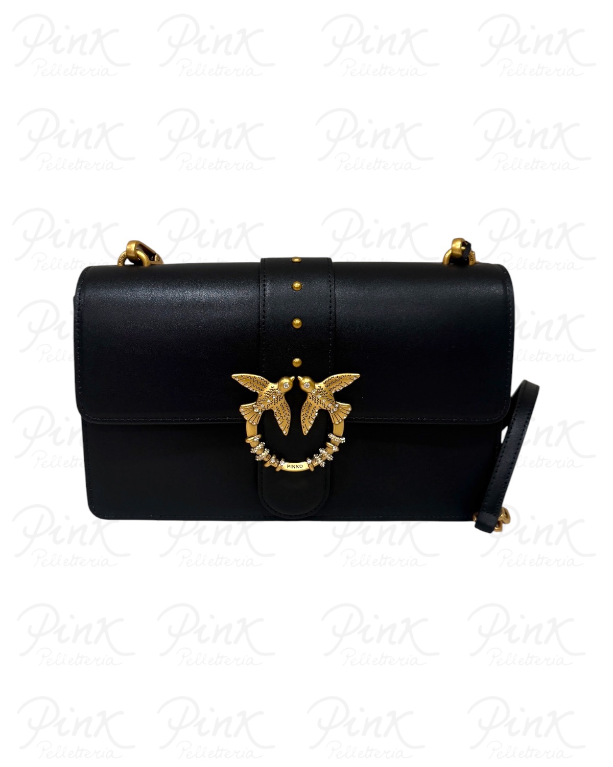 PINKO Love One Classic New Buckle 107070-A0F1-Z99Q Nero-Antique Gold
