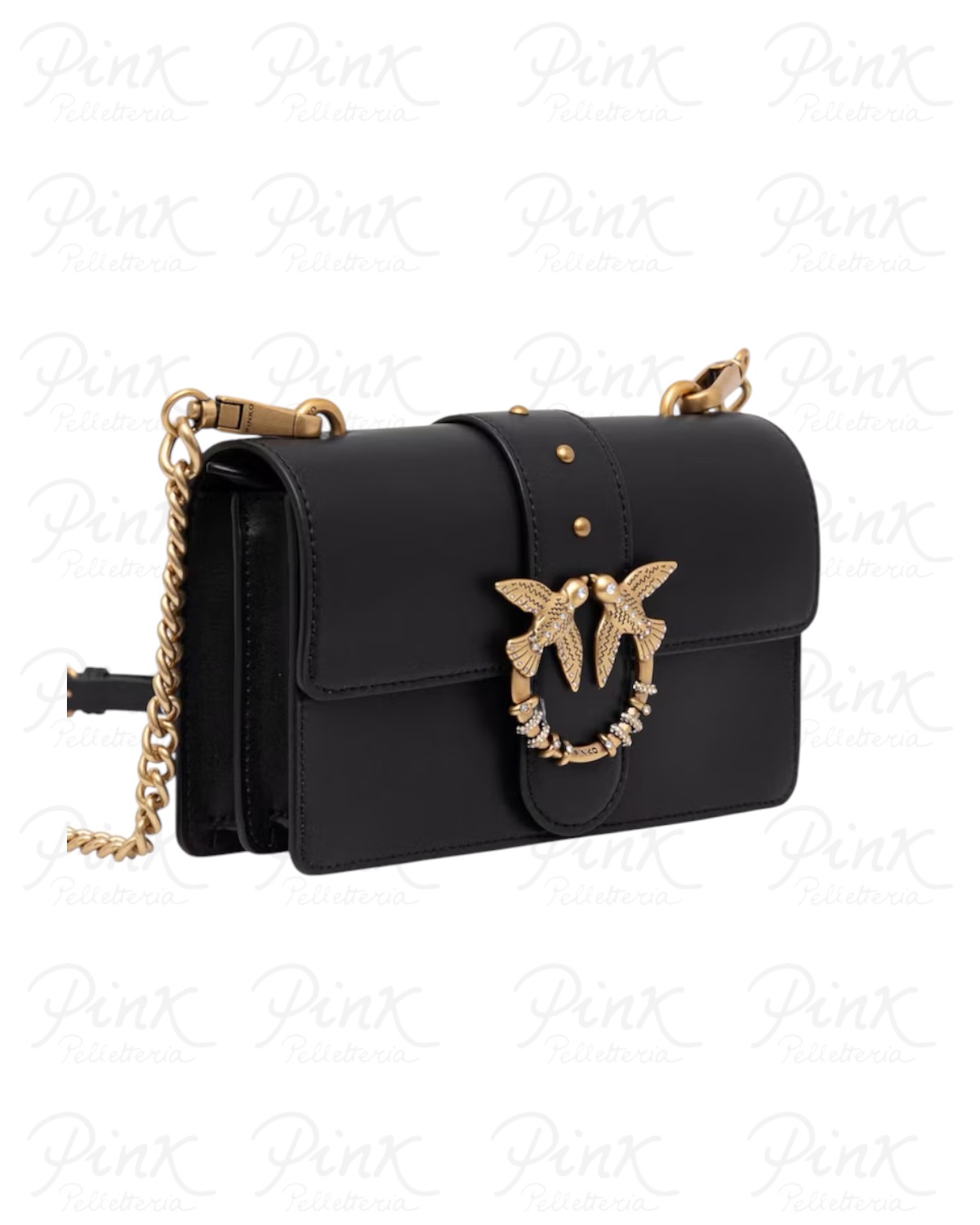 PINKO Love One Mini New Buckle 107071-A0F1-Z99Q Nero-Antique Gold - immagine 2