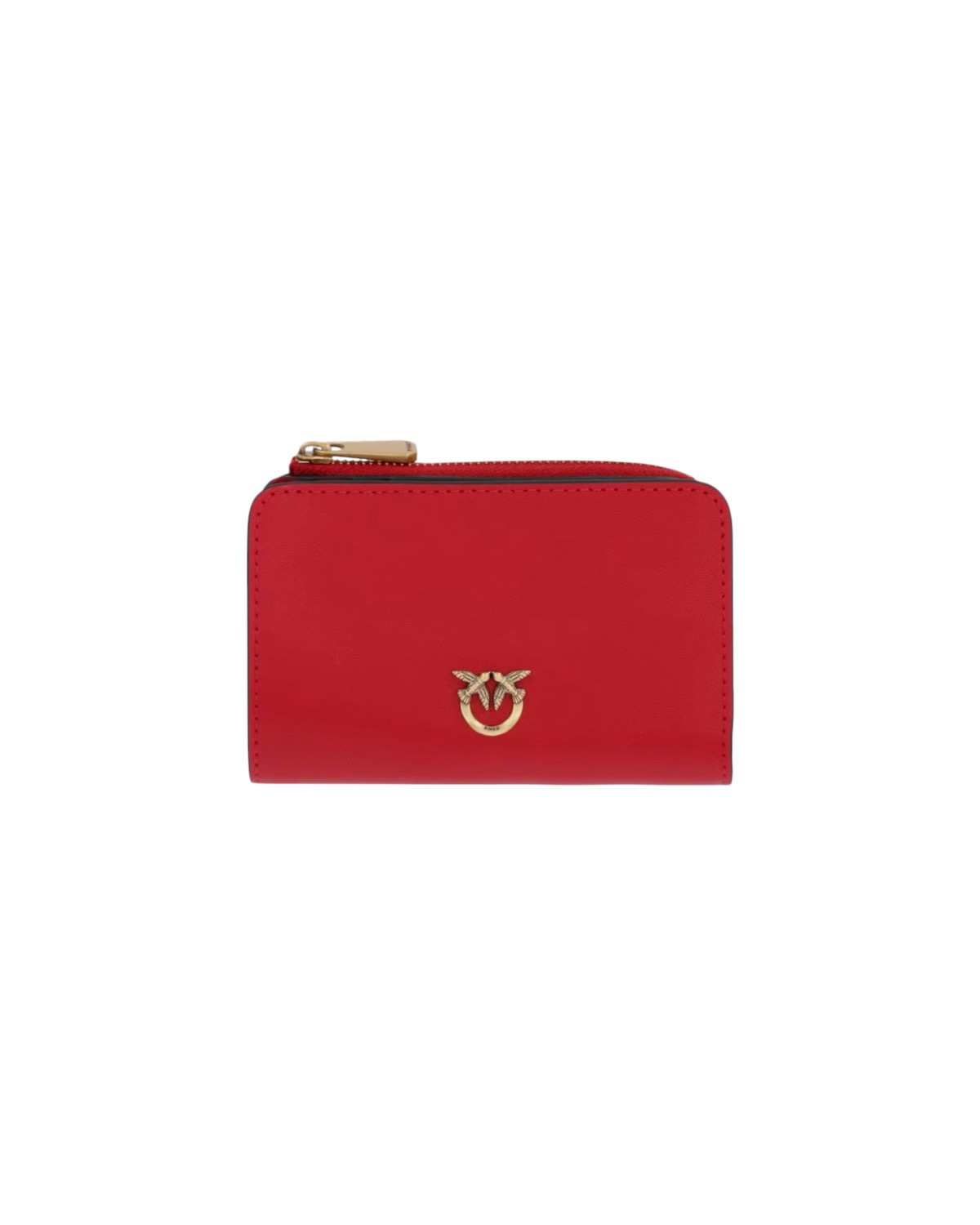 PINKO Mini Wallet Vitello Seta 106206-A0F1-R59Q Rosso Rio-Antique Gold