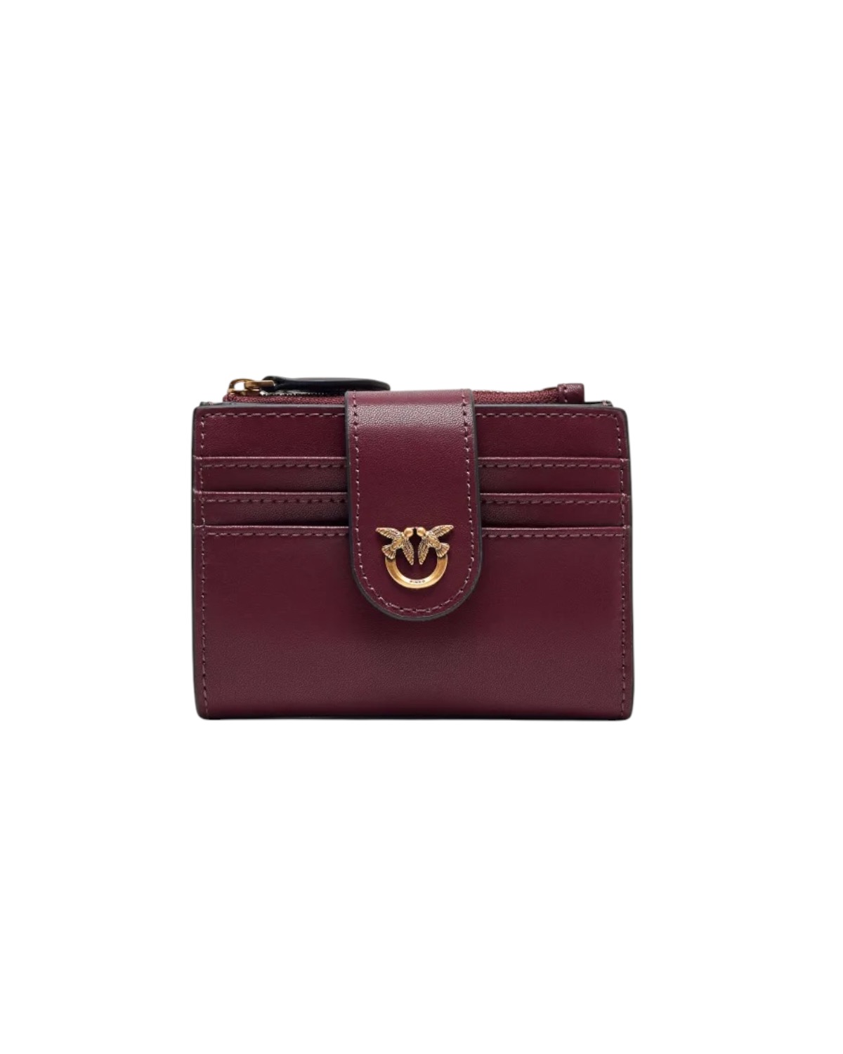 PINKO Multi Purpose Wallet Vitello Seta 103610-A0F1-WW5Q Ribes Intenso-Antique Gold
