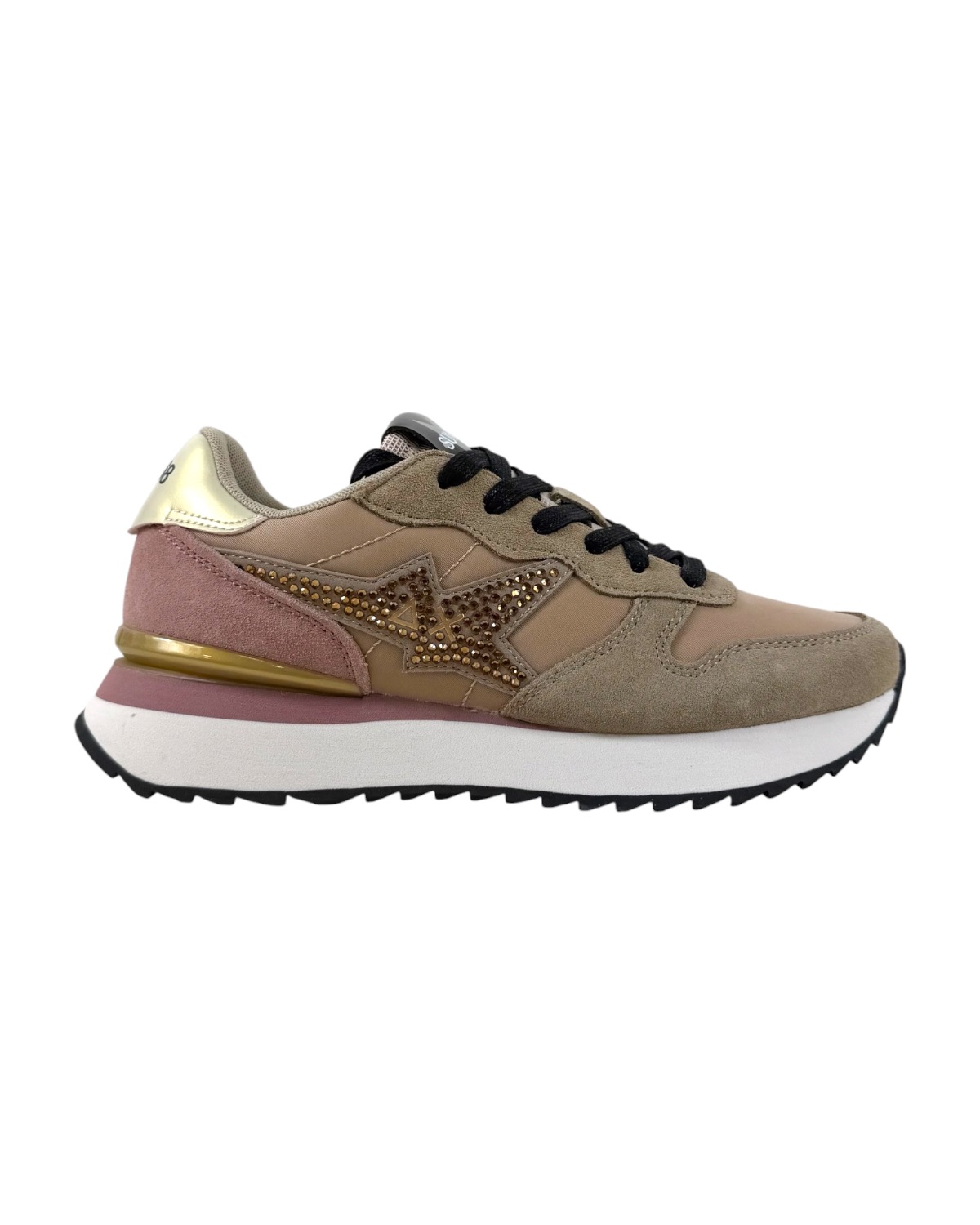 SUN68 Woman Stargirl Strass Logo Sneaker BZ46223 77 Beige Scuro
