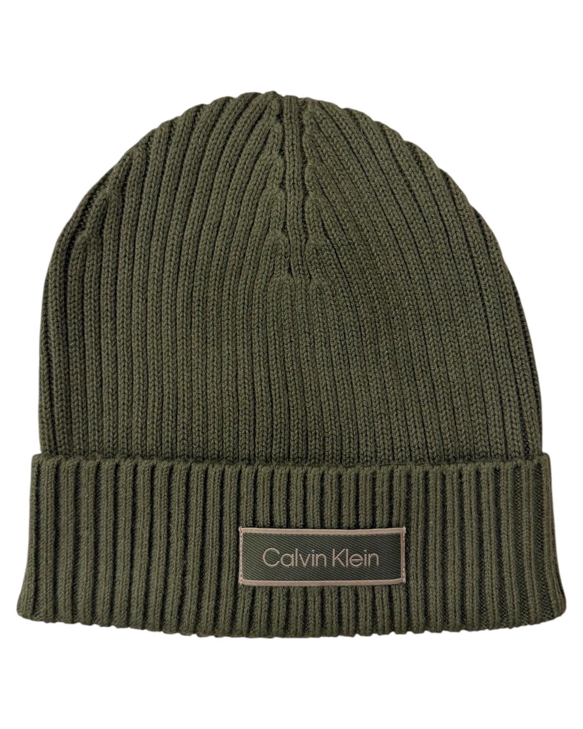CALVIN KLEIN Man Patch Chunky Rib Cotton Beanie LV04D8053G LI1 Olive Night