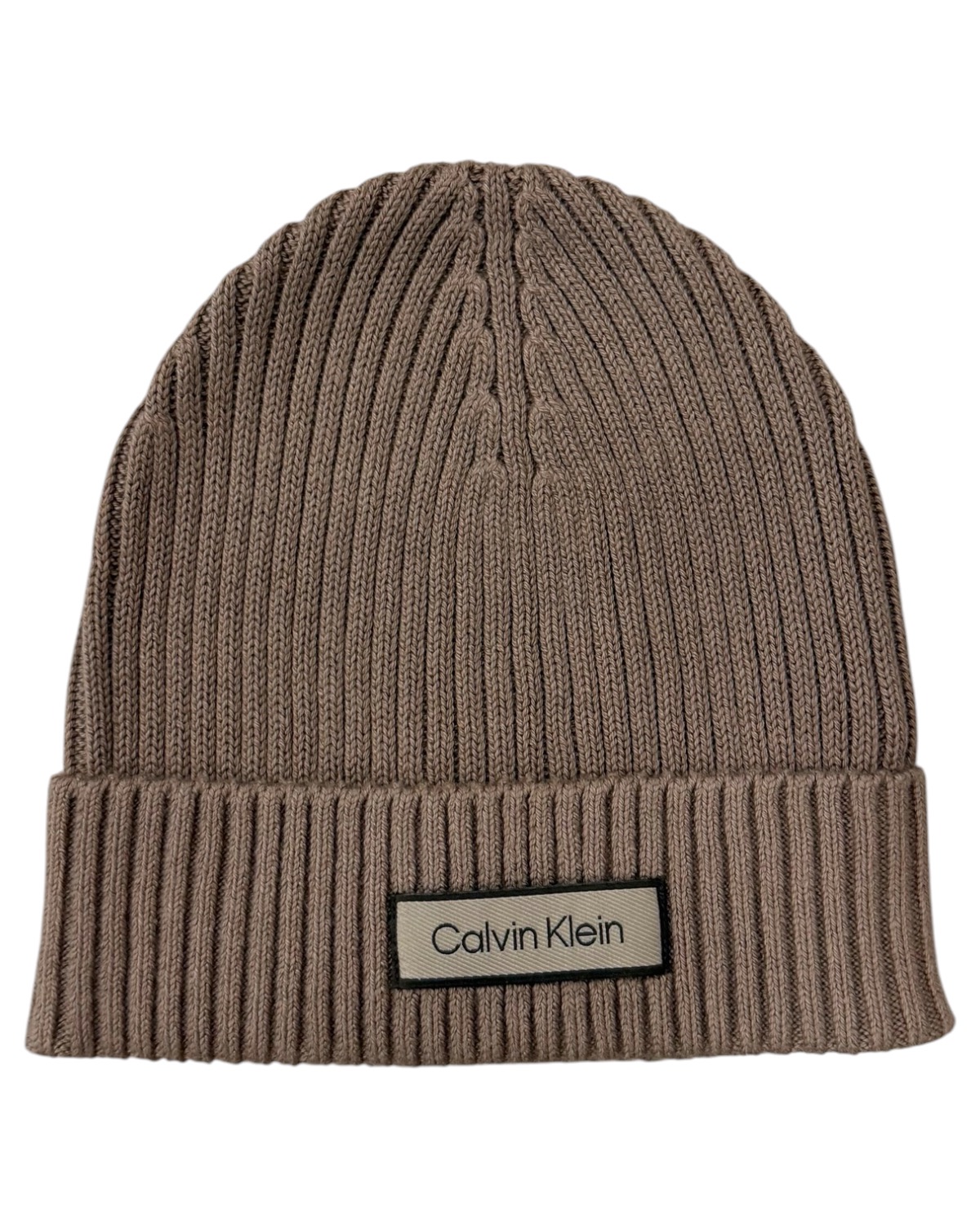 CALVIN KLEIN Man Patch Chunky Rib Cotton Beanie LV04D8053G VFU Desert Taupe