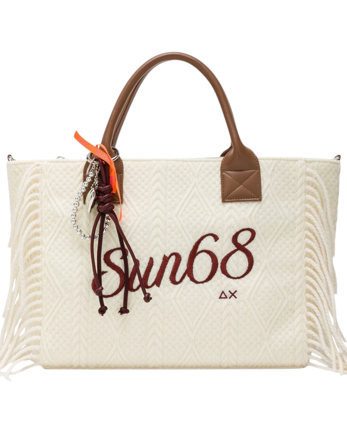 SUN68 Woman Fringes Cali Midi Bag Knit W46213-31 Bianco Panna