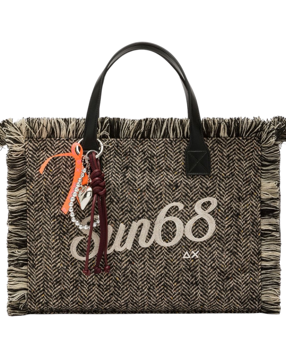 SUN68 Woman Fringes Cali Midi Bag Wool Touch W46212-11 Nero