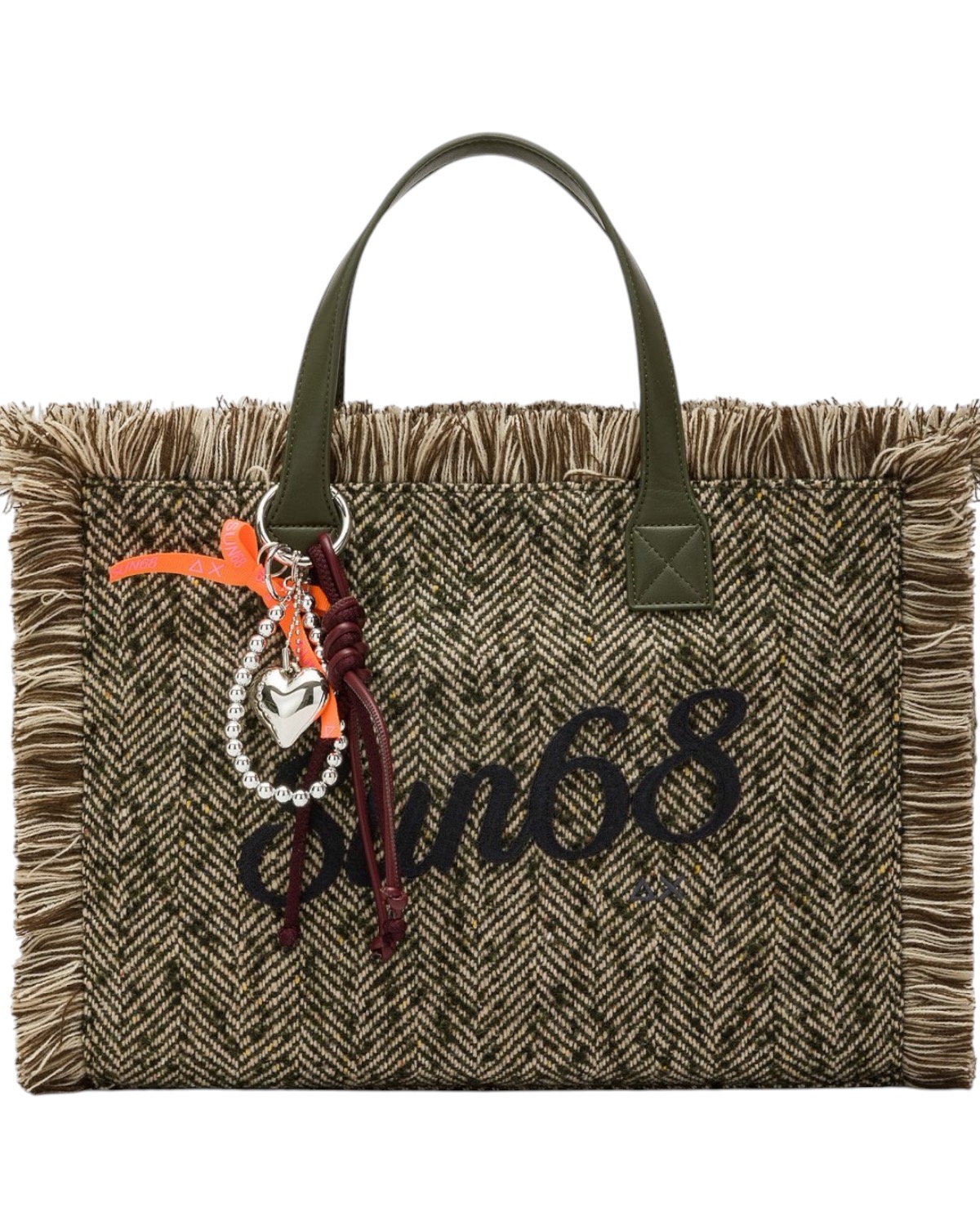 SUN68 Woman Fringes Cali Midi Bag Wool Touch W46212-74 Militare Scuro